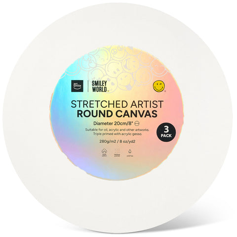 Artsmile & SmileyWorld® Stretched Round Canvas, dia. 20cm (8”), Set of 3