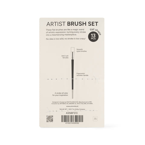 Artist nylon brushes SmileyWorld®, set of 13pcs, flat shape