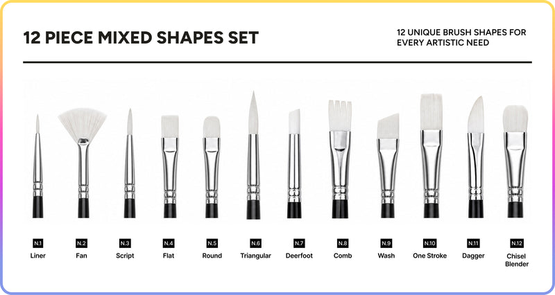 Artsmile & SmileyWorld® Brush Set, Mixed Shapes, Set of 12