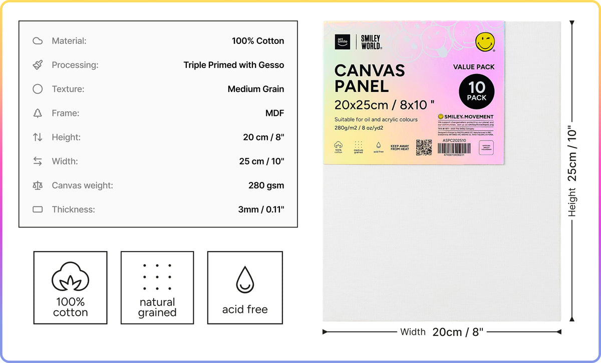 Canvas panel SmileyWorld® (rectangular shape) , set of 10 pcs