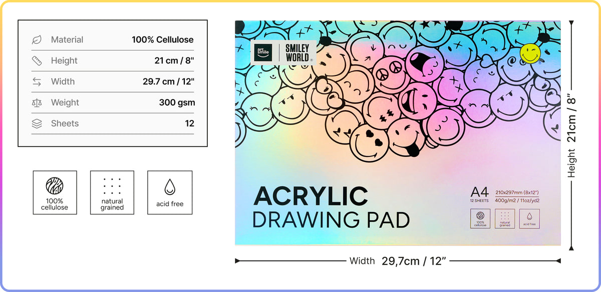 Acrylic Pad SmileyWorld® A4, 12 sheets