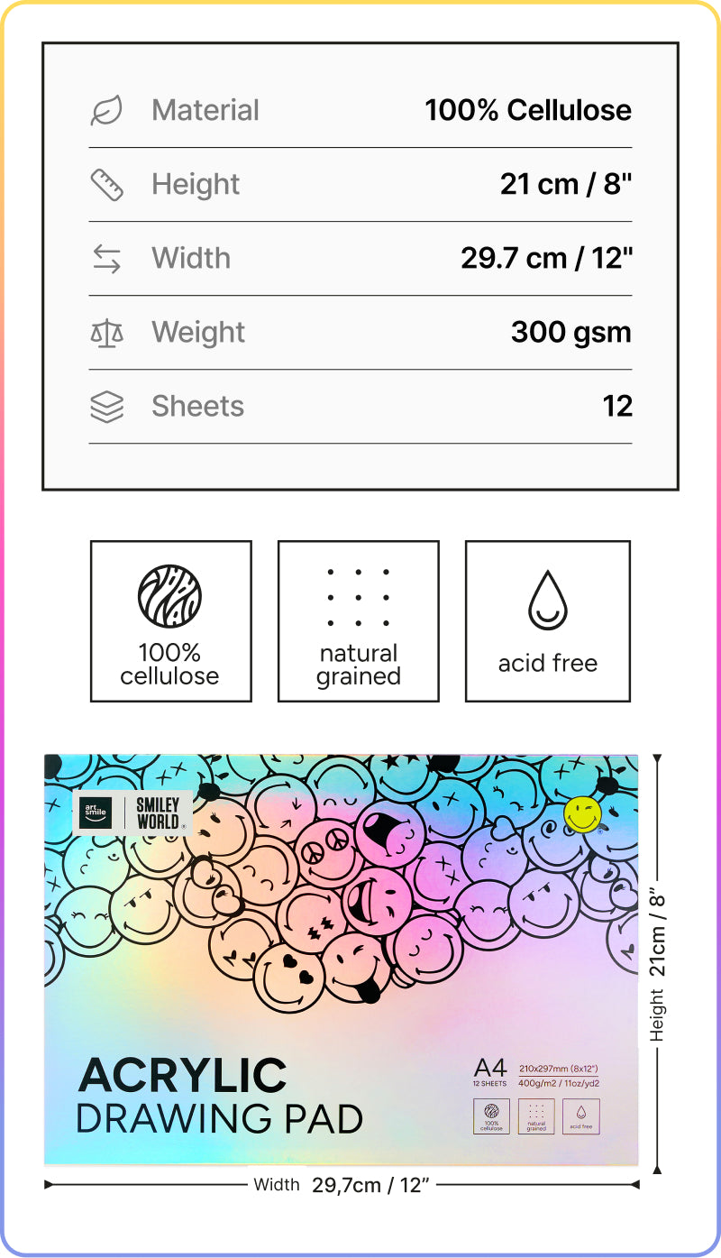 Acrylic Pad SmileyWorld® A4, 12 sheets