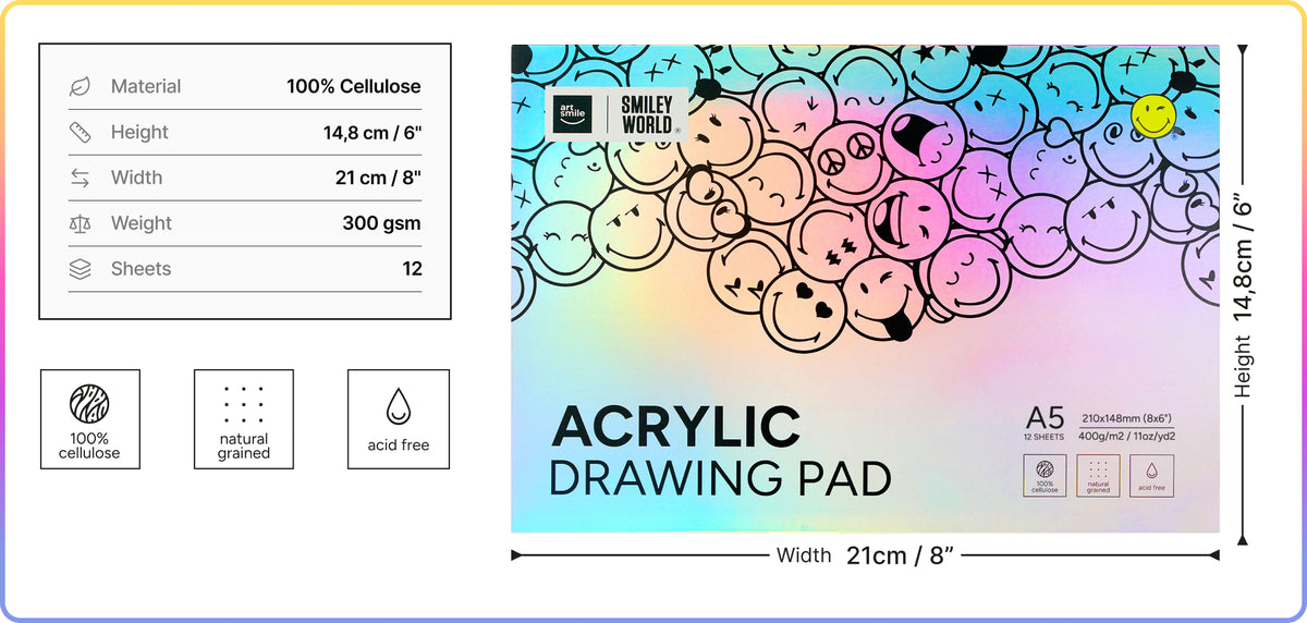 Acrylic pad SmileyWorld® A5, 12 sheets