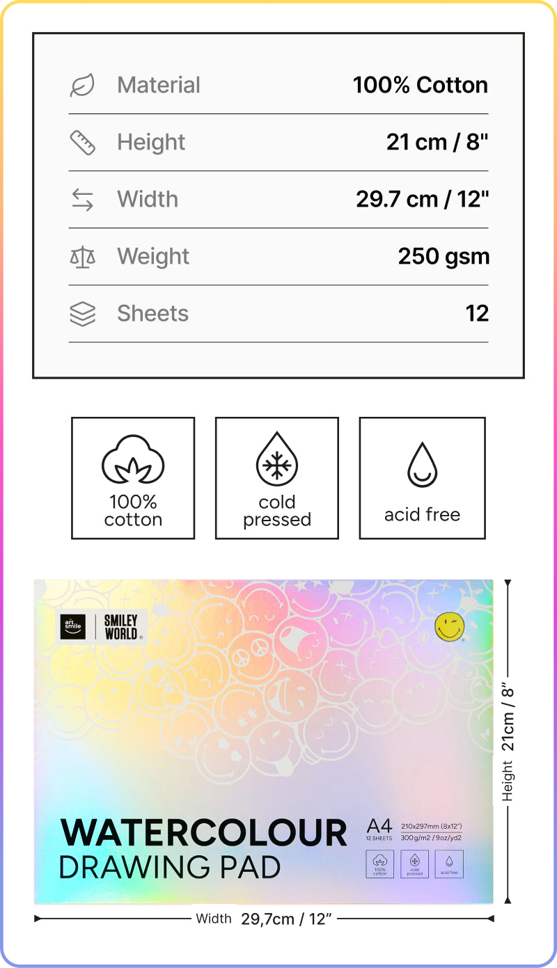Watercolour pad SmileyWorld® A4, 12 sheets