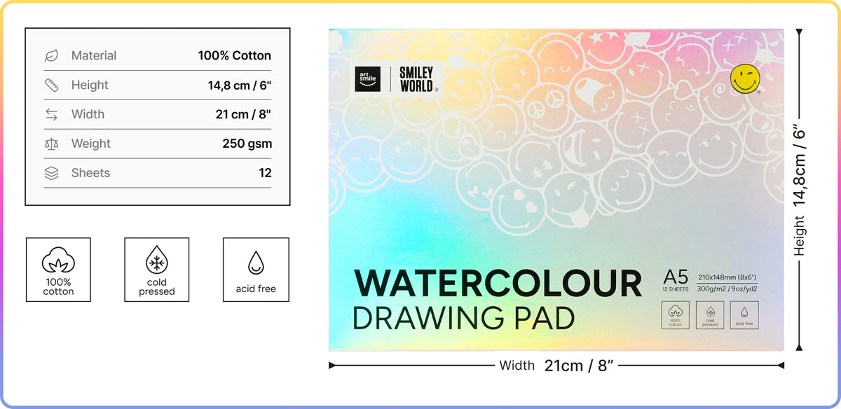 Watercolour pad SmileyWorld® A5, 12 sheets