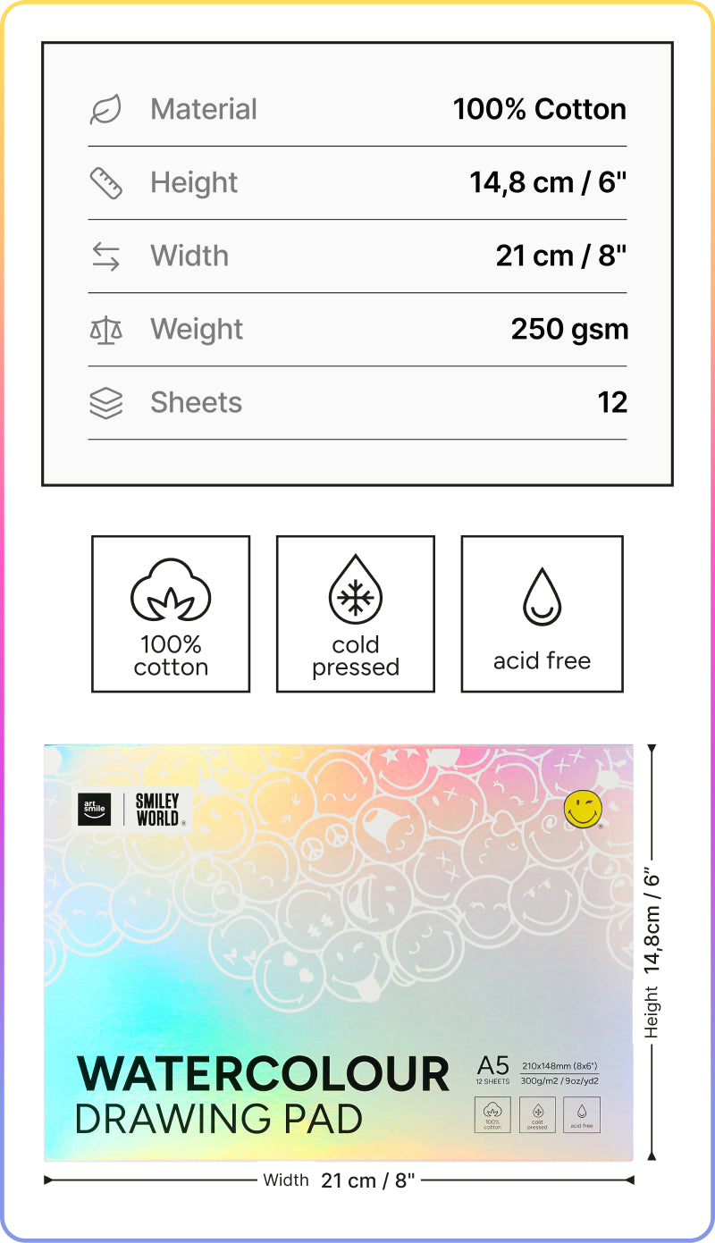 Watercolour pad SmileyWorld® A5, 12 sheets