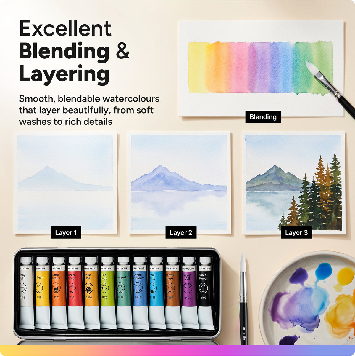 Artsmile & SmileyWorld® Watercolours, Set of 12*12ml