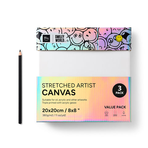 Artsmile & SmileyWorld® Stretched Rectangular Canvas, 20x20cm (8x8”), Set of 3