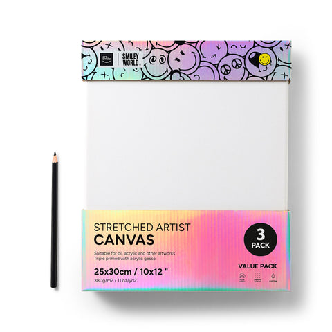 Artsmile & SmileyWorld® Stretched Rectangular Canvas, 25x30cm (12x12”), Set of 3